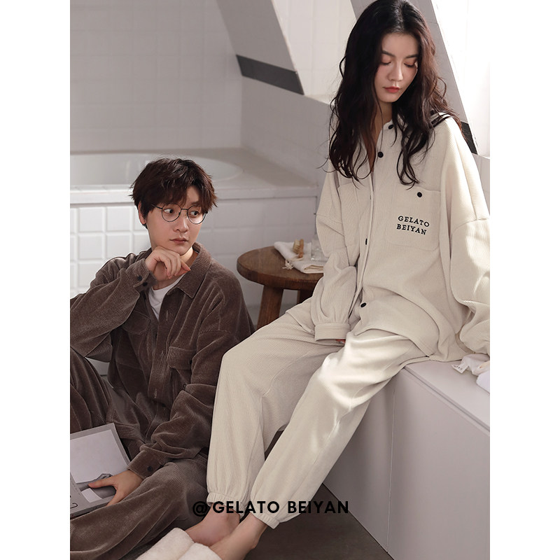 贝妍秋冬季简约条纹男海岛绒睡衣 贝妍睡衣/家居服套装