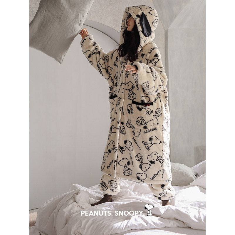 贝妍史努比秋冬季珊瑚绒连帽睡袍 贝妍睡衣/家居服套装