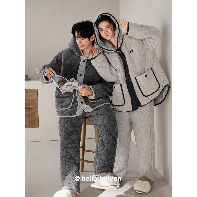 贝妍珊瑚绒夹棉情侣睡衣女款冬季加厚保暖家居服男士大码棉袄套装,淘宝优惠券,粉丝福利购,淘宝优惠卷