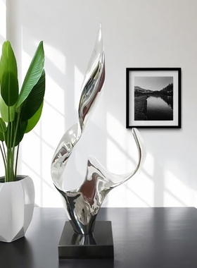现代抽象艺术飘带雕塑摆件酒店大堂售楼处样板房客厅玄关装饰品