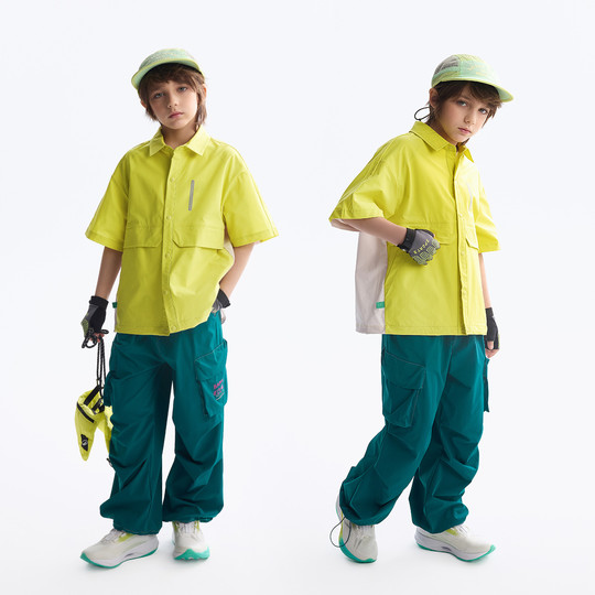 【吸湿速干】MQD童装男童短袖衬衫2025夏装新款儿童撞色拼接外套