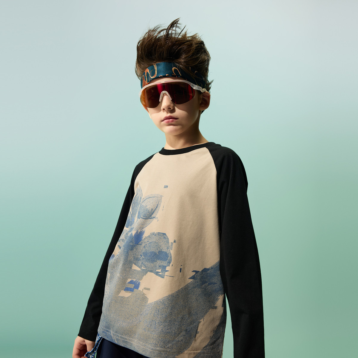 【国潮系列】MQD童装儿童打底衫仿牛仔插肩袖2025春季新款男童t恤,淘宝优惠券,粉丝福利购,淘宝优惠卷