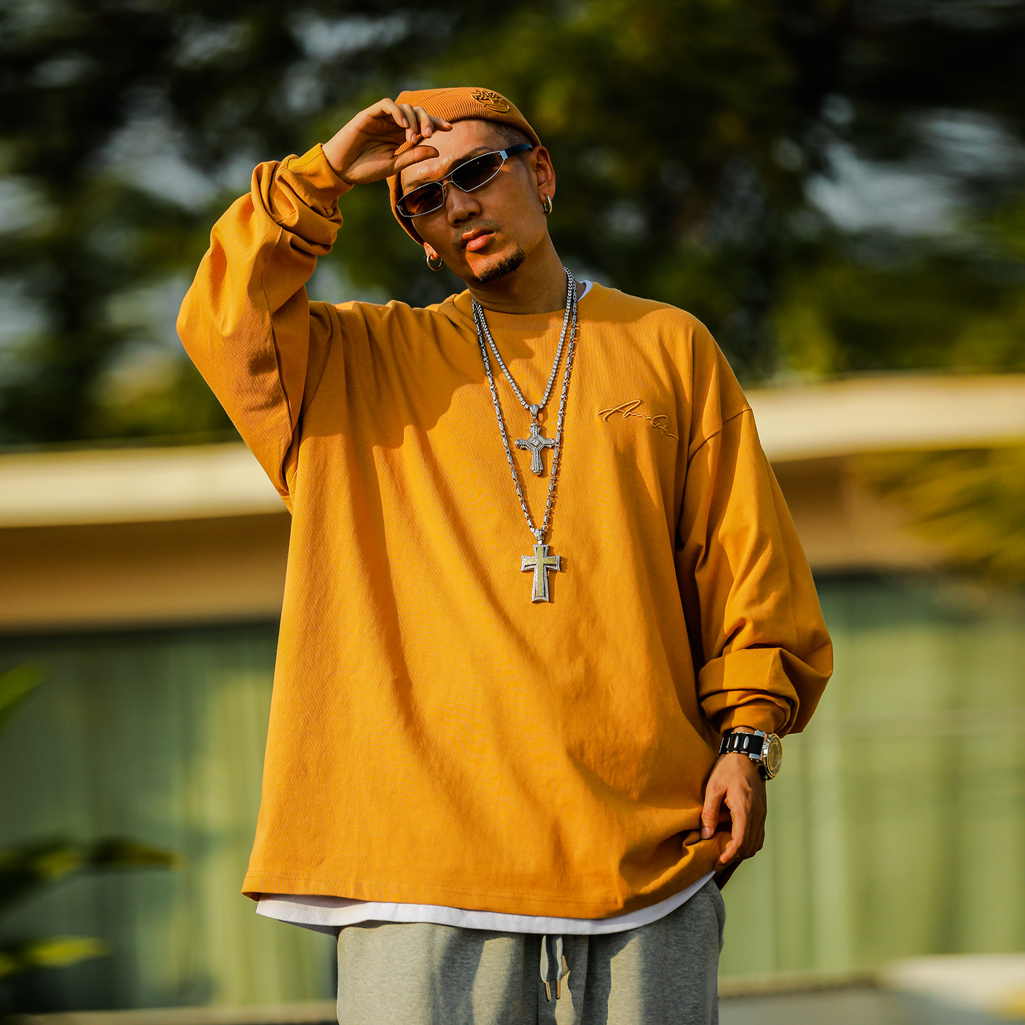 ACUSA基础HipHop纯棉小领口长袖打底纯色黑白休闲T恤西海岸肥大男,淘宝优惠券,粉丝福利购,淘宝优惠卷