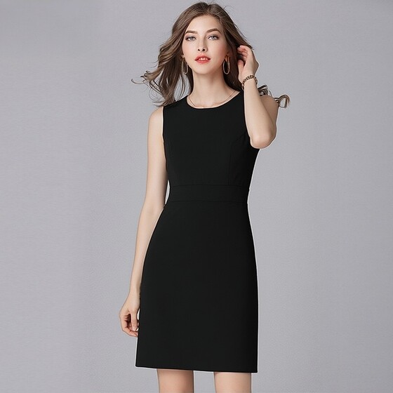 Plus size women's straight stretch classic vest little black dress