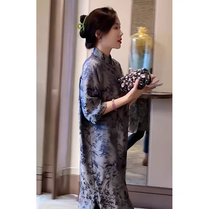 新中式复古国风改良旗袍连衣裙宽松显瘦长款衬衫上衣女装大码胖mm - 图0