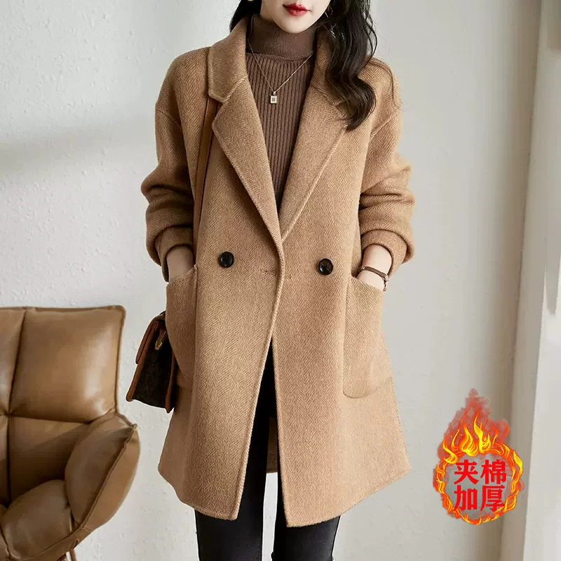 Куртка-пиджак стеганая, шерстяное пальто, демисезонное длинное trench coat, увеличенная толщина, плюс сайз, средняя длина