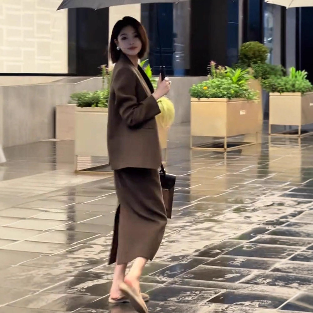 气质高级感小香风西装外套开叉半身裙女两件套装大码秋冬新款胖MM,淘宝优惠券,粉丝福利购,淘宝优惠卷