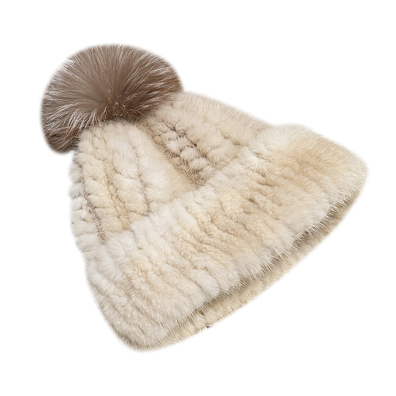 韩国女士冬季皮草帽子水貂毛休闲编织弹力甜美女帽狐狸毛球贝雷帽 - 图3