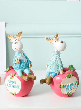 一鹿平安树脂情侣吊脚娃娃装饰品