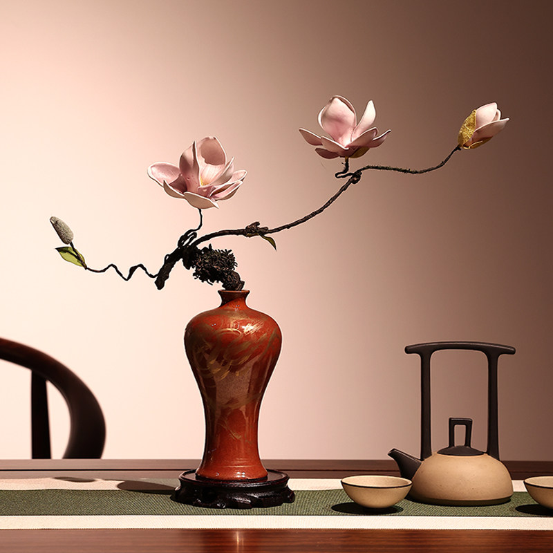 禅意茶室古典枯枝仿真玉兰花陶瓷花瓶套装客厅桌面茶几玄关摆放花,淘宝优惠券,粉丝福利购,淘宝优惠卷