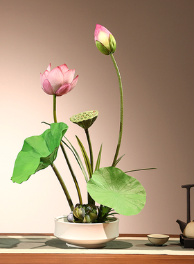 荷花仿真花高级感逼真莲花莲蓬盆栽假花荷叶美学摆件客厅插花装饰