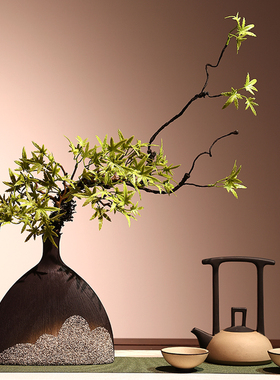 仿真绿植迎客松枫叶造景花瓶套装插假花装饰品松针崖柏树枝假花道