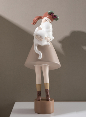 新品北欧少女心抱猫公主人物摆件Bins卧室装饰艺术摆设结婚礼物送