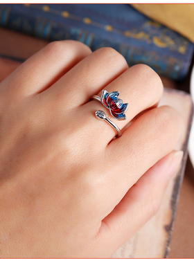 复古中国风珐琅锦鲤银戒指开口