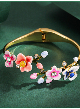 简森系珐琅彩釉渐变兰花开口手镯