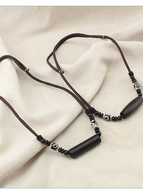 可打开黑檀木圆形信筒短款项链