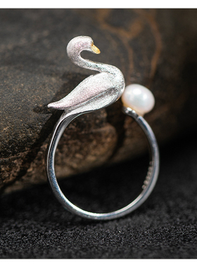 s925银淡水珍珠小天鹅开口戒指