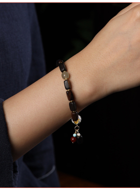 民族风沉香木随型木块双圈手链