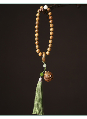 绿檀木珠可打开香囊流苏吊坠手串