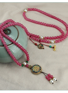 藏式平安牌流苏吊坠长款斜跨项链