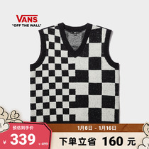 Vans Van Sans Official Womans knitted sweatshirt black and white chessboard lattice irregular aesthetics