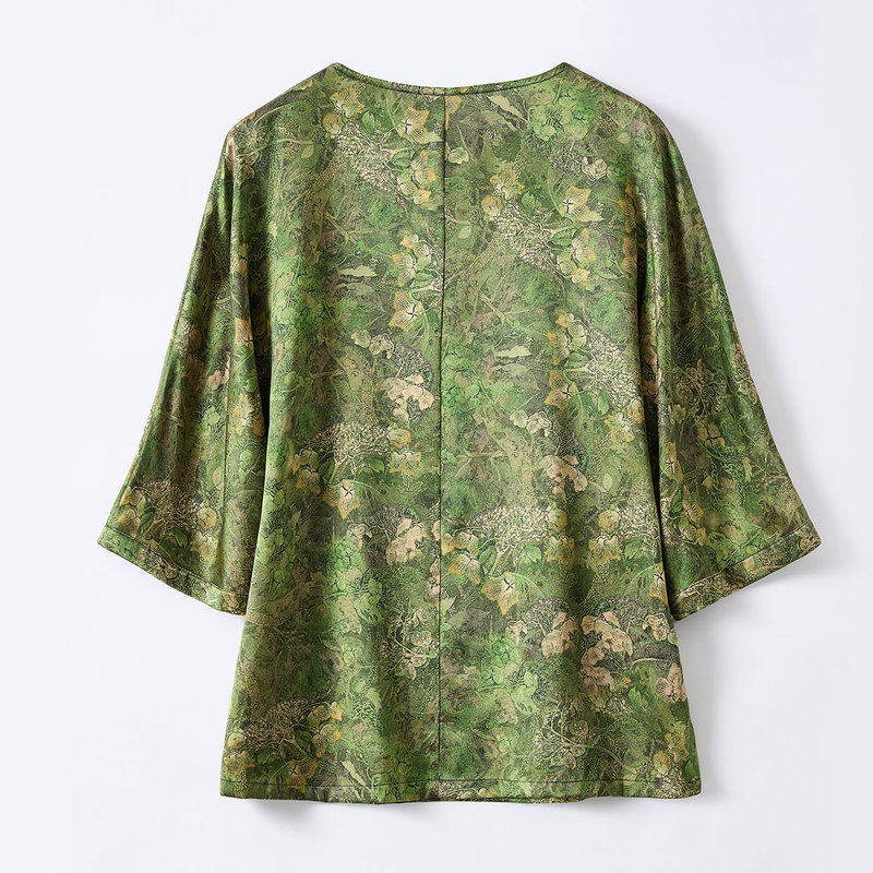 金菊19姆米弹力缎2025妈妈装V领国风套头宽松透气上衣女式T恤,淘宝优惠券,粉丝福利购,淘宝优惠卷