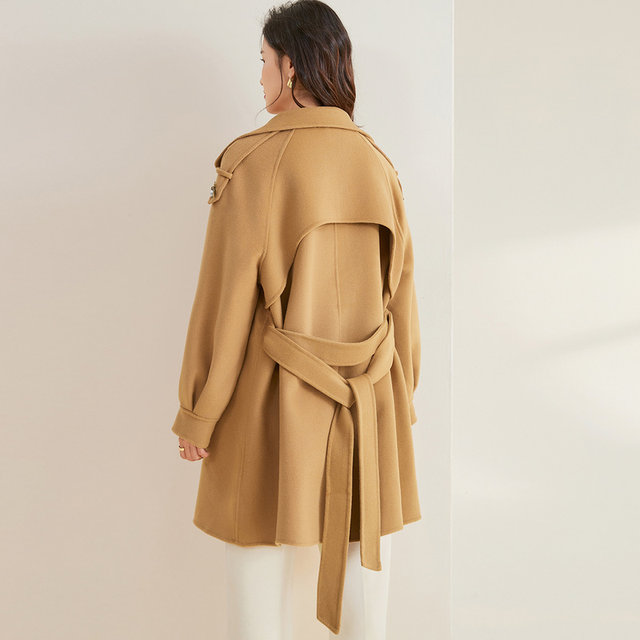 Jinju Autumn and Winter New Style Suit Collar Raglan Sleeves Double-breasted Diagonal Pockets Double-sided Woolen Jacket Women's Coat