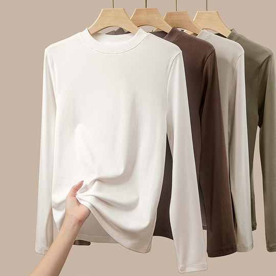 三针2025秋冬新款棉打底衫女半高领薄款长袖t恤女内搭修身上衣