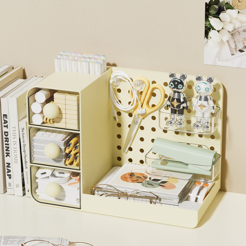 Multifunctional three-in-one desktop hole board storage box drawer storage rack office desk desk work station good stuff