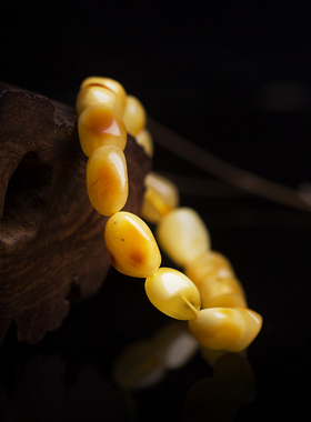 蜜蜡男女款随形单圈蓝珀佛珠手链