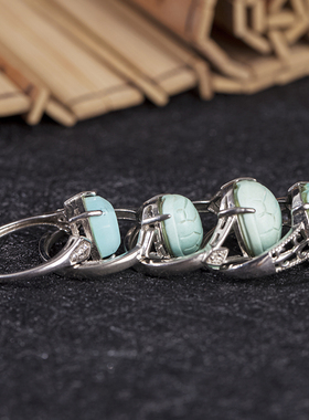 千琪原矿乌兰花高瓷绿松石戒指