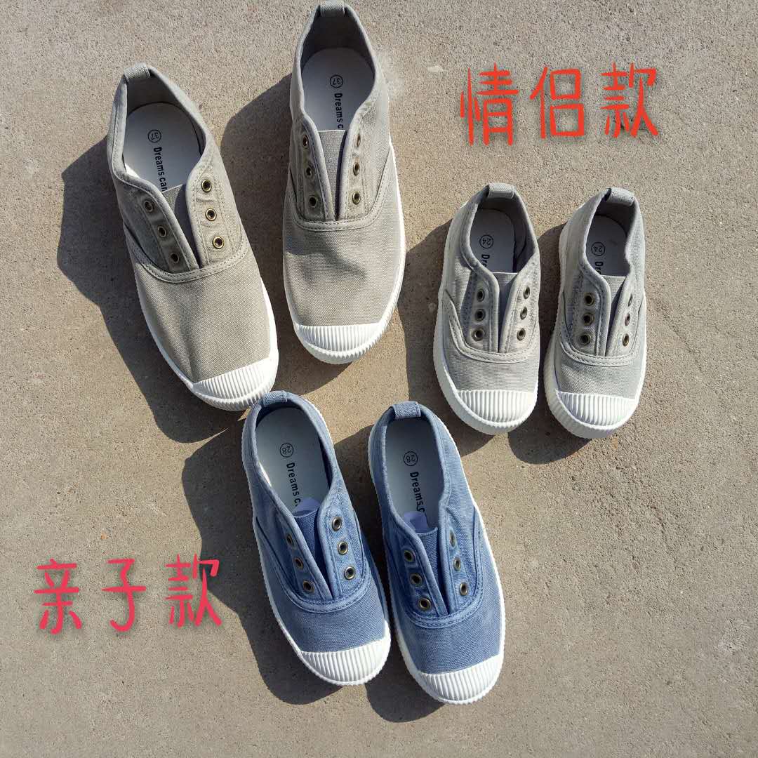 特 韓國單貝殼頭帆布鞋親子鞋 水洗做舊軟底懶人鞋一腳蹬小白鞋女