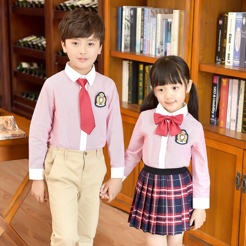 女童衬衫幼儿园园服春秋冬季英伦学院风小学生纯棉衬衣校服班服