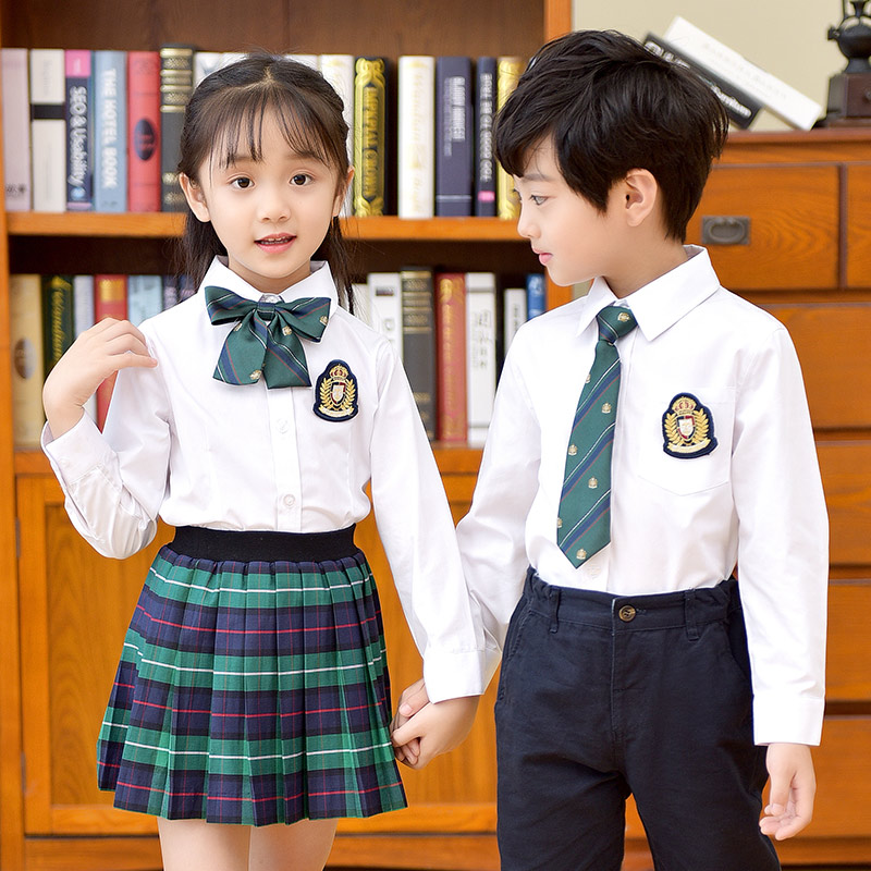 幼儿园园服韩版男女童装春秋季班服英伦学院风白色衬衫小学生校服-图0