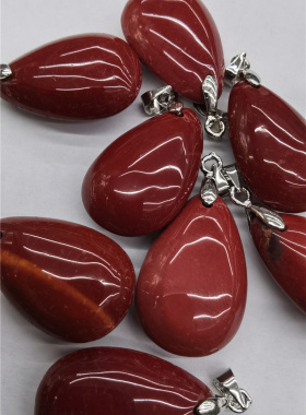 蛋黄石（摩加）水滴吊坠项链配不绣钢链条 饰品吊坠耳环DIY