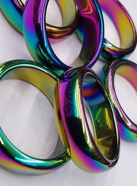 情侣彩虹色赤铁矿戒圈戒指手饰