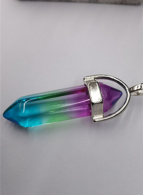 情侣人造彩色水晶玻璃六棱柱项链