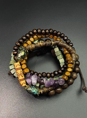 Chris 简约复古多层木珠Vintage古着 Purpled Wood Shards手串
