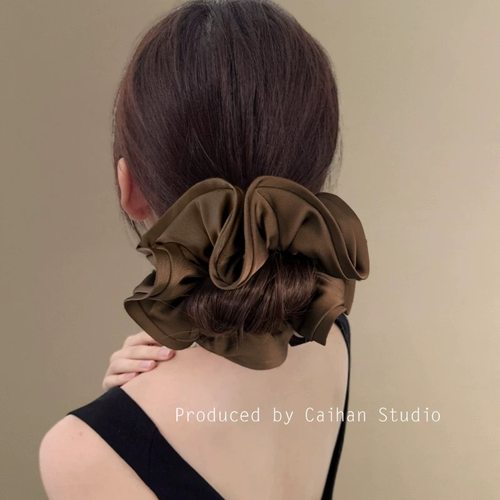 Chris 栗子棕！缎面荷叶边发圈！质感超好大肠发圈新款头绳盘发器 - 图0