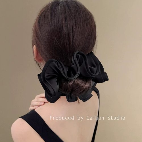 Chris 栗子棕！缎面荷叶边发圈！质感超好大肠发圈新款头绳盘发器 - 图3