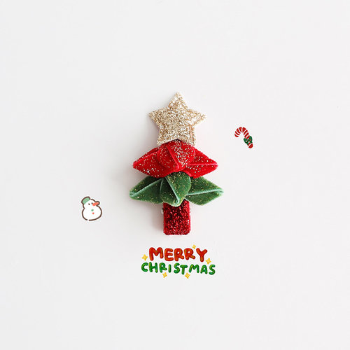 原创圣诞树金丝闪闪丝绒儿童全包发夹边夹鸭嘴夹幼童发卡宝宝发饰 - 图1