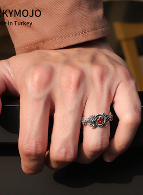 S925纯银复古荆棘玫瑰花开口戒指