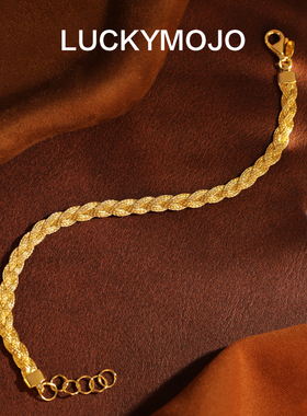 S925银镀金轻奢风手链女编织纹理手镯饰品扭结小众时尚精致男手饰