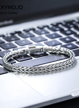 925纯银手工编织龙骨手链男士款