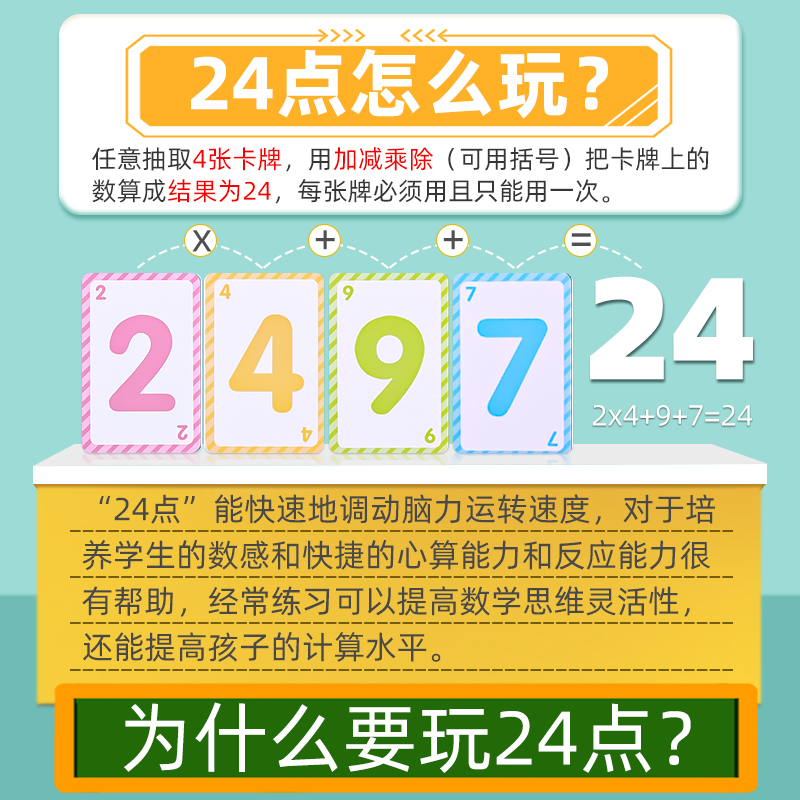 24点数学卡牌专项练习儿童益智思维训练玩具巧算二十四扑克牌游戏-图0