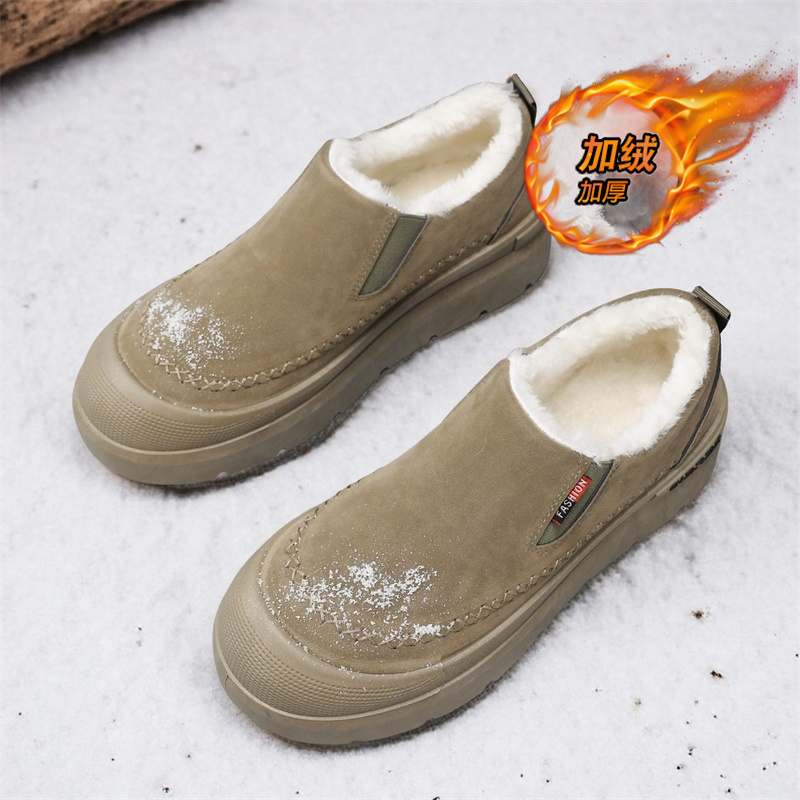 一脚蹬棉鞋男士冬季加绒保暖厚底棉靴2025新款皮毛一体防寒雪地靴 - 图1