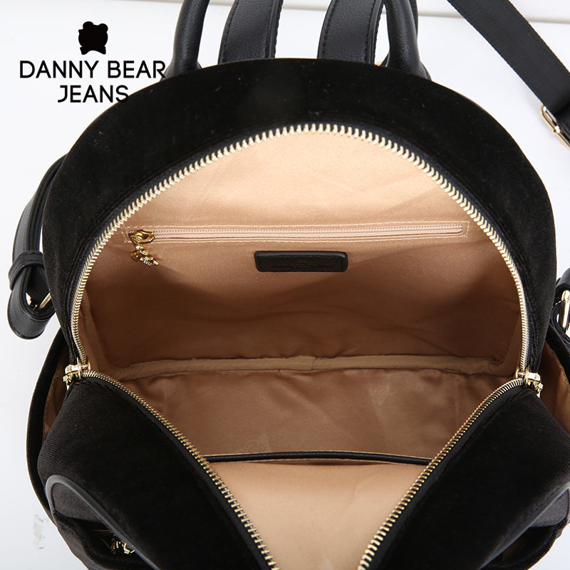 丹尼熊黑色jeans熊系列绒布背包 丹尼熊箱包双肩背包