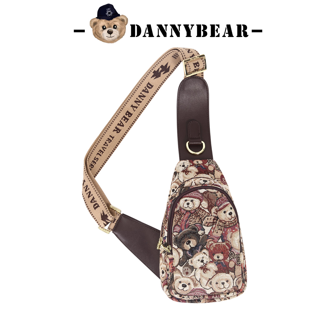 Danny Bear Bear Pattern Embroidered Canvas Chest Bag Women's Bag Casual Versatile Crossbody Bag Mountaineering Crossbody Bag