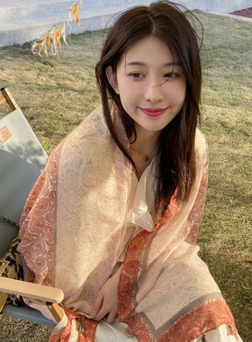 丝巾披肩女外搭巨好看的防晒配裙子旗袍海边夏薄款空调房围巾两用
