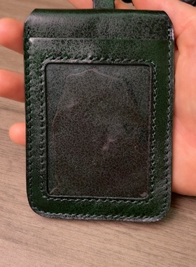 头层牛皮真皮卡套证件套带挂绳工作牌双卡胸卡套识别证吊牌工牌套
